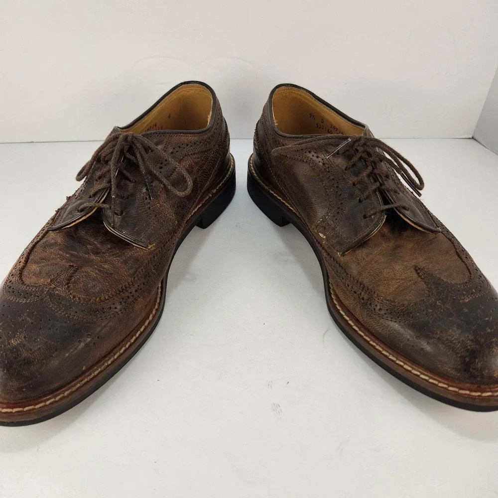Martin Dingman Men's 9.5D Brown Leather Wingtip Derby Oxford Dress Shoes